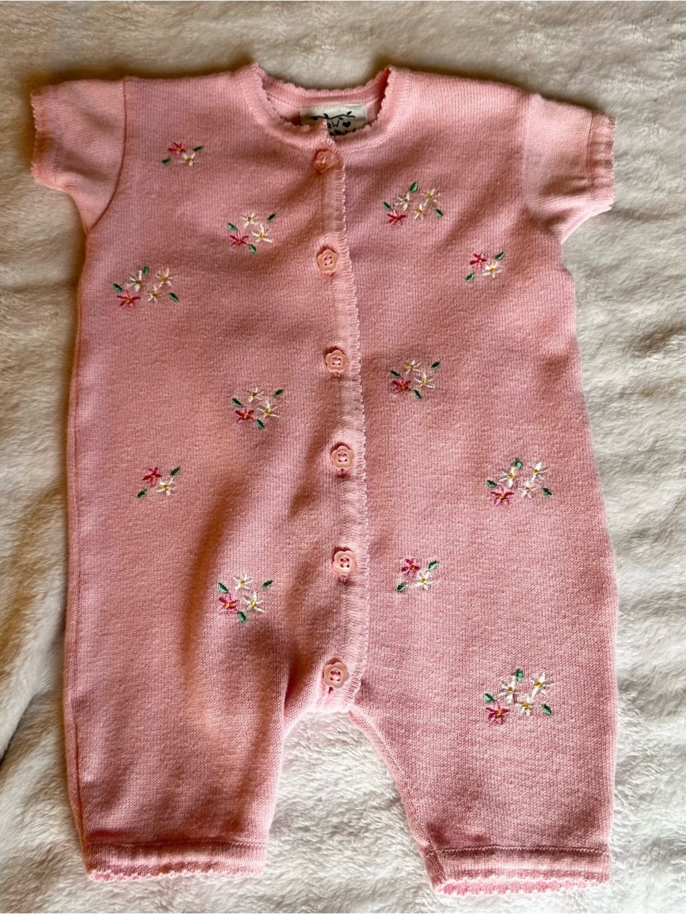 Pink Floral Knit Baby One-Piece Romper